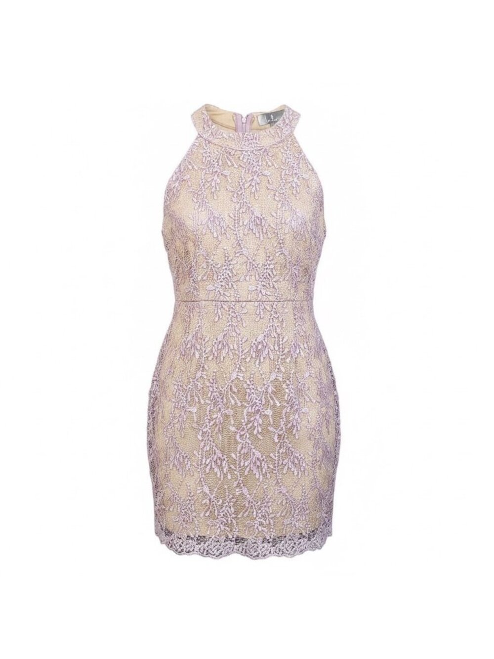 Lulus Womens Lavender & Beige Lace Sleeveless Cocktail Dress High Neck Size S